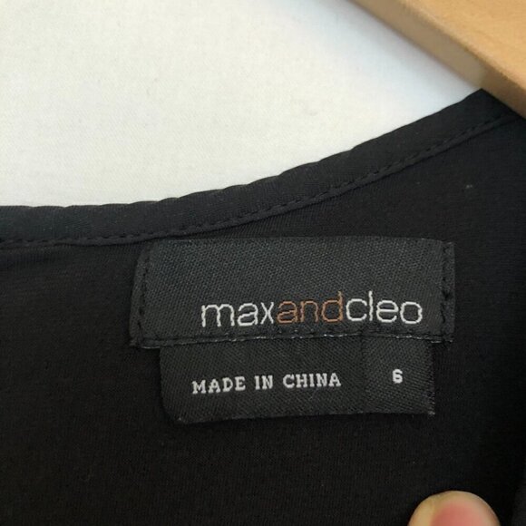 MAX AND CLEO Black Pleated Sleeveless Knee Length Empire Waist Ruffle Dress 6 - Picture 3 of 6